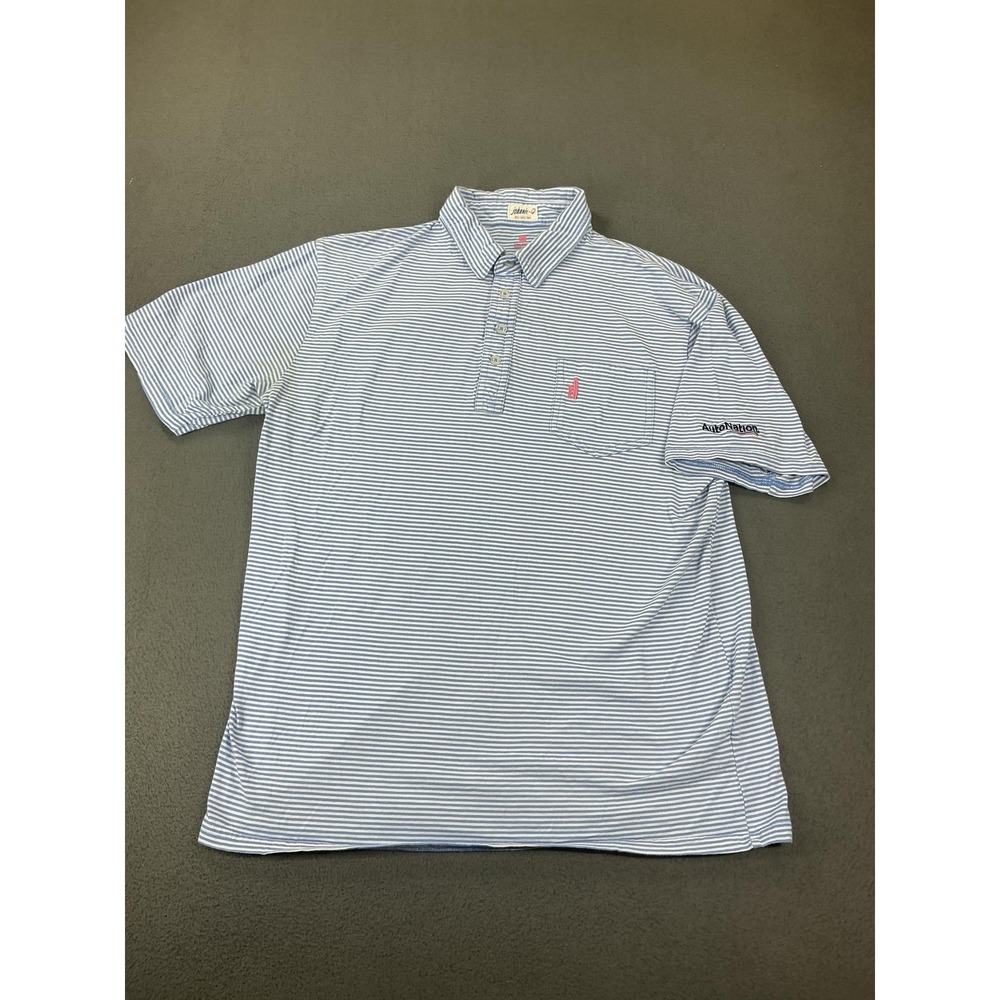 Johnnie-O Polo Shirt Mens M Blue Striped Pocket Embroidered AutoNation